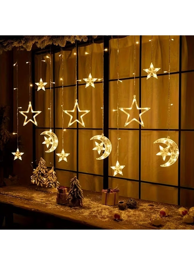 Home Care 10 Hanging Curtain Lights (3 Meter), Assorted design  High & Low Moon Hugging Stars Design, Plug Operated Warm Light, Premium Color Box Packaging - Image 5